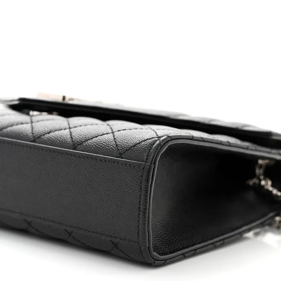 Saint Laurent Medium Satchel Black Triquilt Monogram Grain De Poudre Textured Mixed Matelasse Leather Silver Hardware