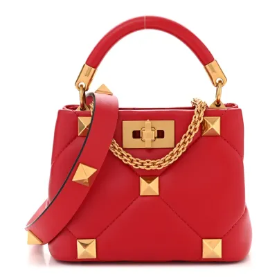 Valentino Garavani Small Roman Stud The Handle Bag Rouge Pur Nappa Leather Gold Hardware