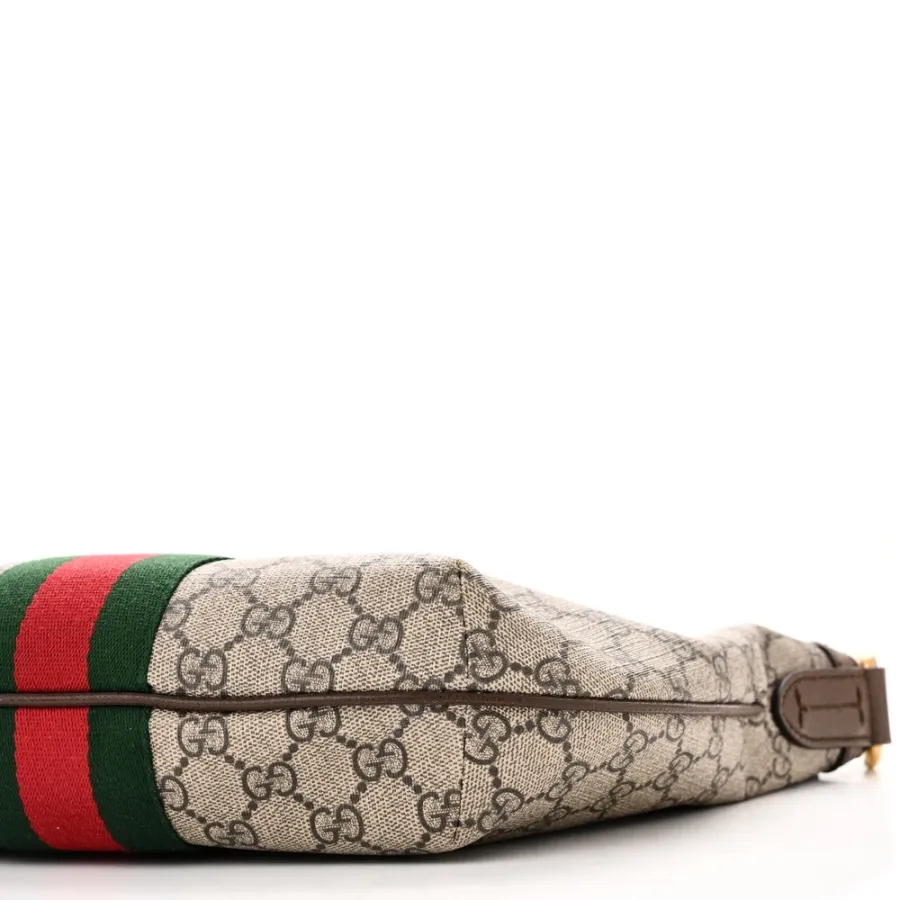 Gucci Small Web Ophidia Half Moon Hobo Brown GG Supreme Monogram Canvas Gold Hardware
