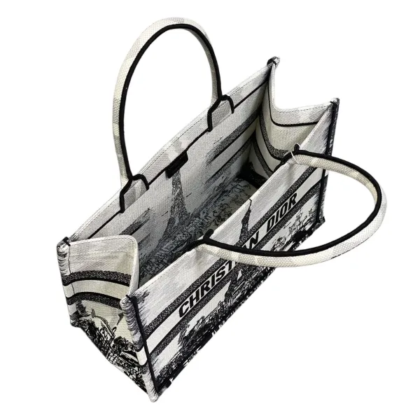 Dior Medium Dior Book Tote White and Black Paris Embroidery - Image 4