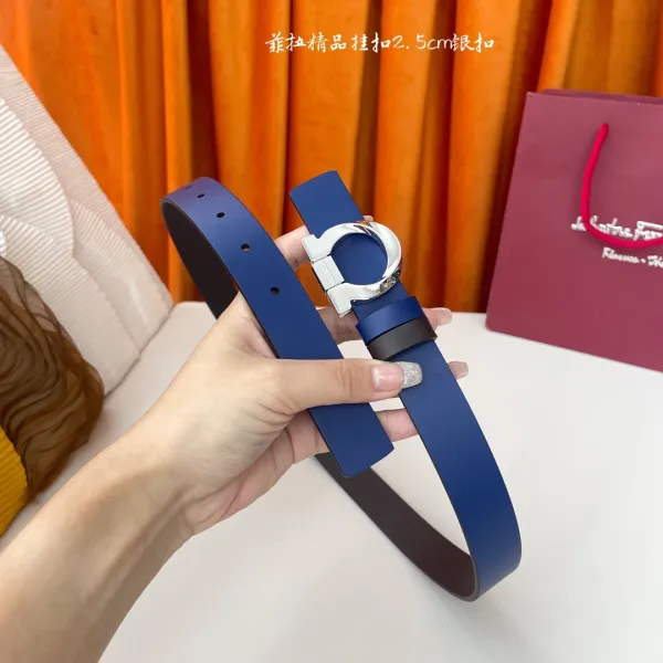 Ferragamo Women's Gancini Reversible Fixed Belt In Mint Blue/Blue/Red/Black/Pink Calfskin With Gold/Silver Hardware 25mm - Image 9