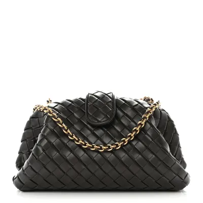 Bottega Veneta Medium Teen Intrecciato The Lauren 1980 Clutch With Chain Fondant Nappa Leather Gold Hardware