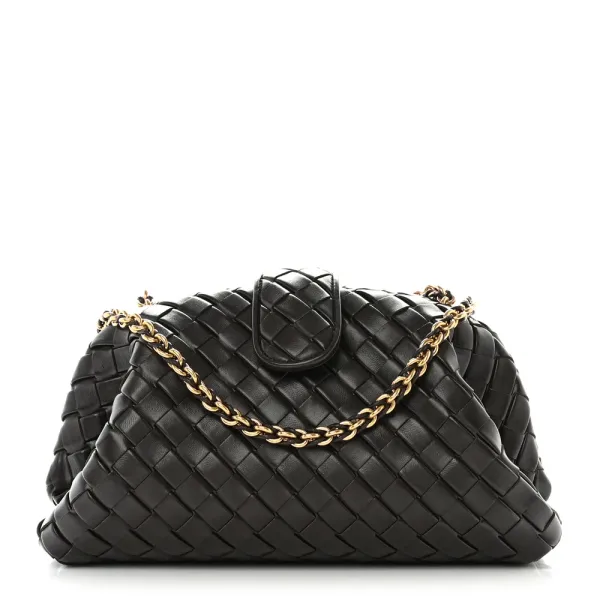 Bottega Veneta Medium Teen Intrecciato The Lauren 1980 Clutch With Chain Fondant Nappa Leather Gold Hardware