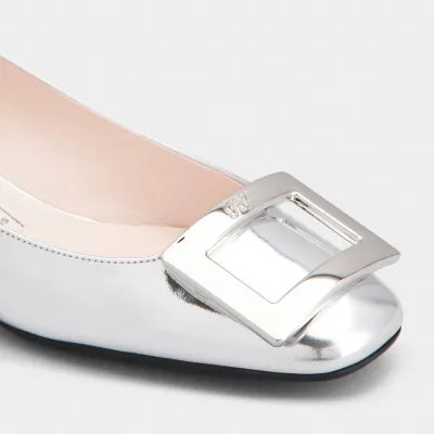 Roger Vivier U Look Ballerinas In Silver Calfskin Leather With Lacquered Buckle (Heel Height 2.5cm)