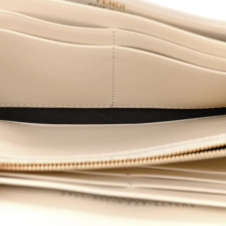 Fendi Metal Fendi Roma Logo Chain Continental Wallet White Kyoto Vitello Leather Gold Hardware