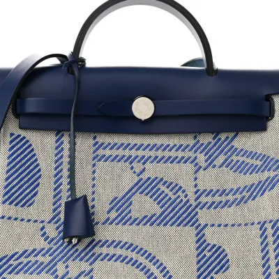 Hermès Brides de Gala Herbag Zip Retourne 31 PM Bleu de France / Ecru / Black Vache Hunter Leather & Toile H Palladium Silver Hardware