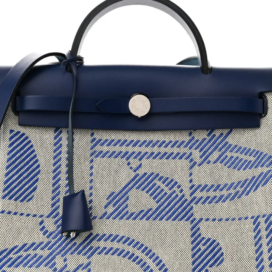 Hermès Brides de Gala Herbag Zip Retourne 31 PM Bleu de France / Ecru / Black Vache Hunter Leather & Toile H Palladium Silver Hardware