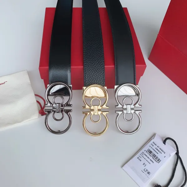 Ferragamo Men's Double Gancini Buckle Reversible Belt In Black/Brown/Coffee Calfskin With Gold/Silver/Black Hardware 35mm - Image 10