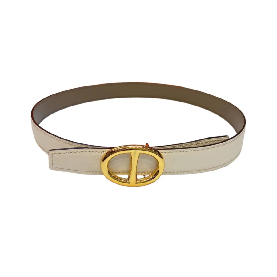 Hermès Women' s Roulis Buckle Belt In Etoupe/Black/White/Pink/Brown Epsom Calfskin With Gold Hardware 24mm