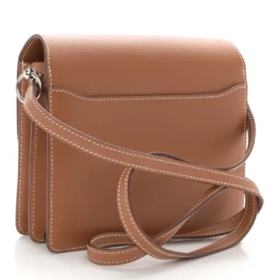 Lushentic Hermès Mini Sac Roulis Brown Evercolor Leather Palladium Silver Hardware