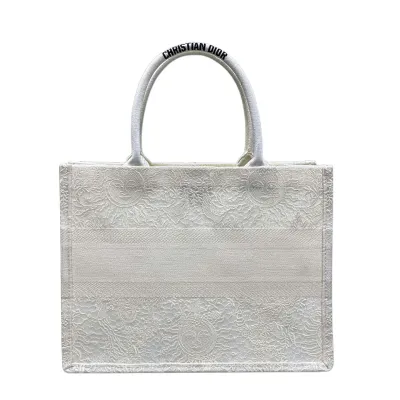 Dior Medium Dior Book Tote White Toile de Jouy Soleil Macramé Embroidery