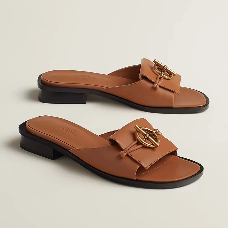 HERMES Isle  Brown Slippers