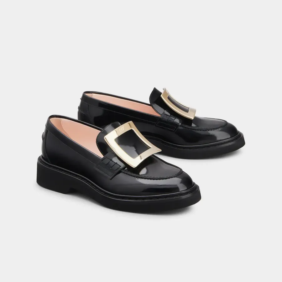 Roger Vivier Viv' Rangers Loafers In Black Patent Leather With Metal Buckle (Heel Height 2.5cm)
