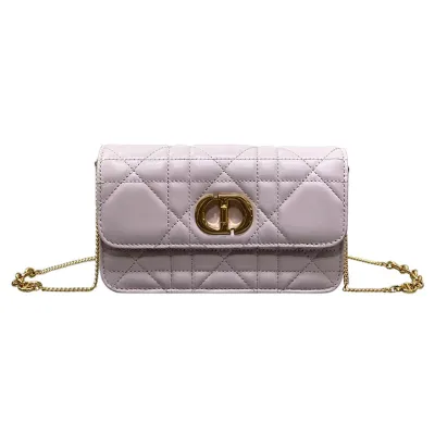 Dior Miss Caro Pouch with Chain In Pink/Blue/White/Black Macrocannage Lambskin Gold Hardware