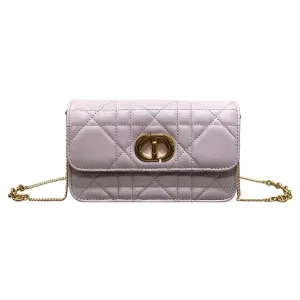 Dior Miss Caro Pouch with Chain In Pink/Blue/White/Black Macrocannage Lambskin Gold Hardware