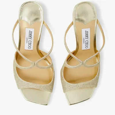 JIMMY CHOO Gold Flash powder fine flash particle  Muller shoes high heel slippers
