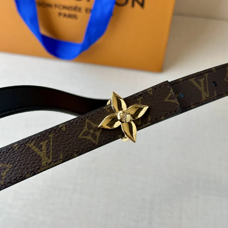 Louis Vuitton Women's Flowergram Reversible Belt In Brown/Cookie Monogram Reverse Canvas And White/Black/Red/Pink/Brown Calfskin With Gold/Silver Hardware 20mm