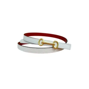 Hermès Women' s Horsebit Buckle Reversible Belt In White/Pink/Etoupe Calfskin With Gold/Silver Hardware 13mm