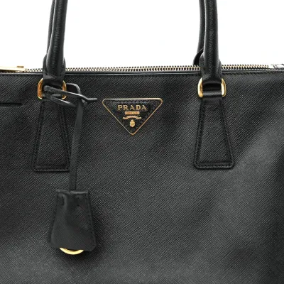 Prada Small Galleria Double Zip Tote Black Saffiano Leather Brass Hardware