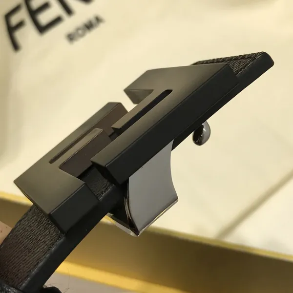 Fendi Men's FF Gradient Buckle Belt In Black Epsom Calfskin With Silver Hardware 38mm - Image 3
