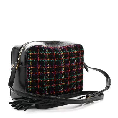 Saint Laurent Medium Lou Camera Bag Black Monogram Tweed & Calfskin Leather Brass Hardware