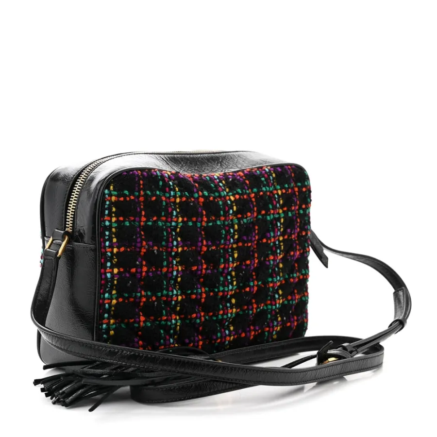 Saint Laurent Medium Lou Camera Bag Black Monogram Tweed & Calfskin Leather Brass Hardware