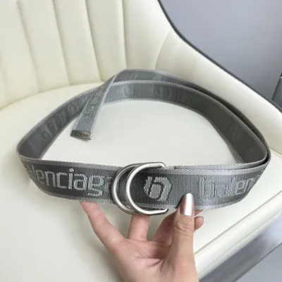 Balenciaga Men's D Ring Adjustable Belt In Balenciaga Black/White/Grey Webbing With Silver Hardware 40mm