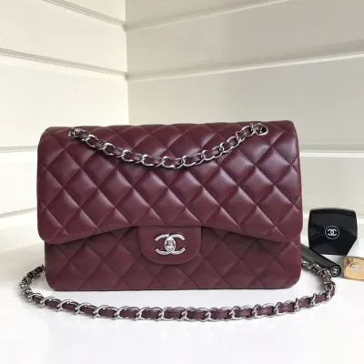 Chanel CF  Wine Red / Light Yellow Quilted Lambskin Leather Crossbody Bags