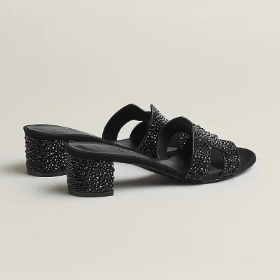 HERMES Oasis Slippers High-heeled slippers Black High Heels Sandal