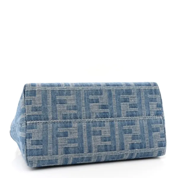 Fendi FF Mini By The Way Top Handle Boston Bag Tortora/Nuvola Denim & King Vitello Leather Gold Hardware - Image 6