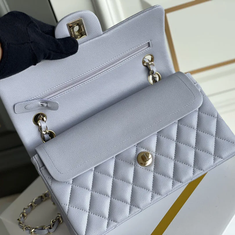 Chanel CF Purple / Green Quilted Caviar Leather Crossbody Bags