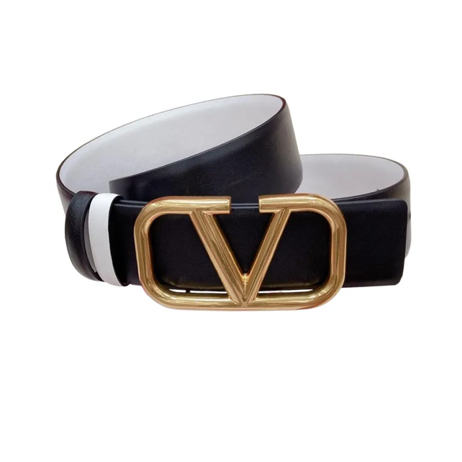 Valentino V Buckle Belt In Green/Light Green/Red/Blue/Black/Brown/Pink/Nude/Gold Black/Gold White Calfskin With Gold Hardware 40mm
