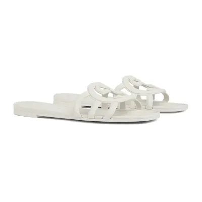 Gucci square head white flat bottom slippers