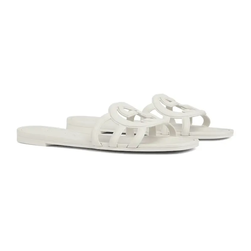 Gucci square head white flat bottom slippers