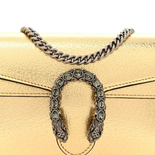 Gucci Super Mini Dionysus Shoulder Bag Metallic Gold Calfskin Leather Aged Silver Hardware - Image 8
