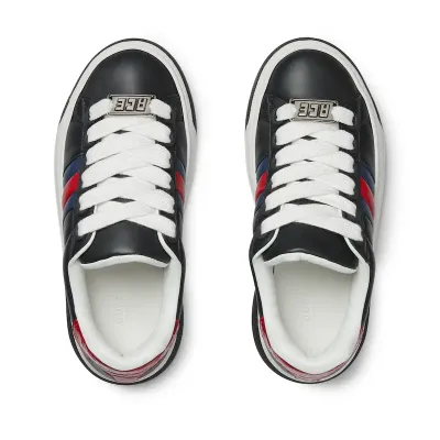 Gucci Ace series black sneakers woven fabric women's sports shoes