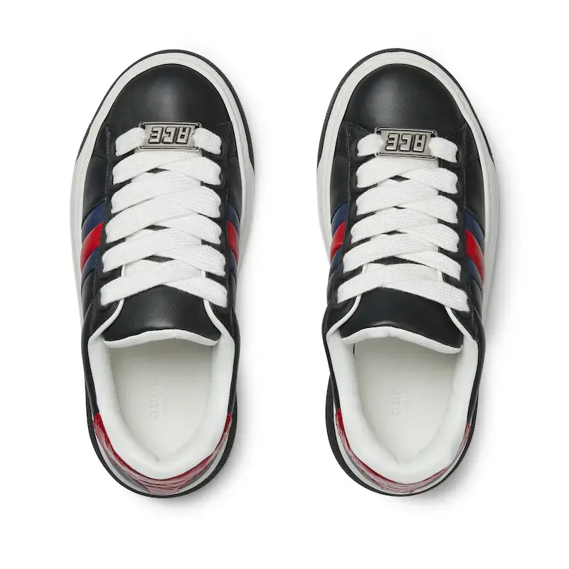 Gucci Ace series black sneakers woven fabric women's sports shoes