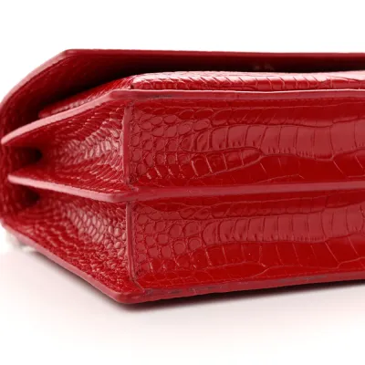 Saint Laurent Medium Sunset Bag Rouge Eros Embossed Monogram Calfskin & Crocodile Leather Silver Hardware