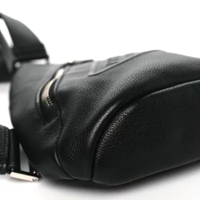 Prada Medium Logo Embossed Cross Sling Backpack Black Vitello Daino Leather Silver Hardware