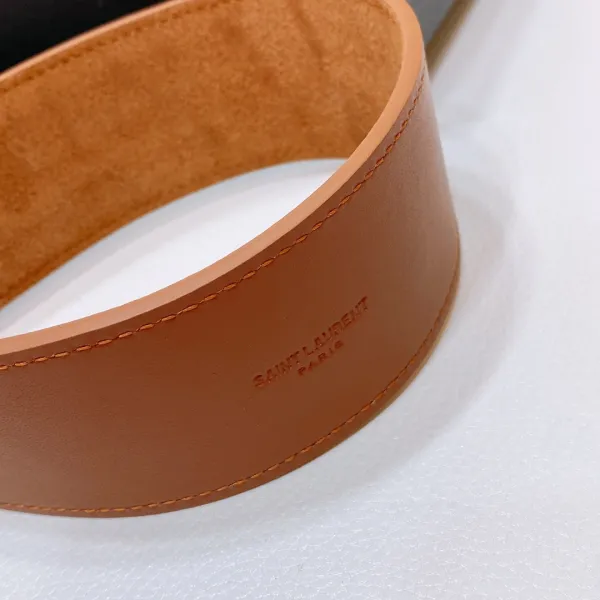 Saint Laurent Pairs Belt In Brown/Coffee Suede Leather With Gold/Silver Hardware 50mm - Image 6