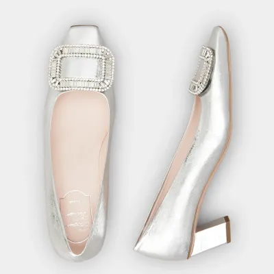 Roger Vivier Belle Vivier Pumps High Heels In Silver Leather With Crystal Buckle (Heel Height 4.5cm)