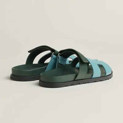 HERMES Chypre Blue  and Green Slippers