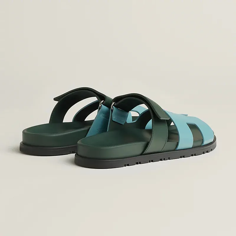HERMES Chypre Blue  and Green Slippers