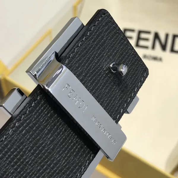 Fendi Men's FF Multicolor Buckle Belt In Blue/Yellow/Red/Black Epsom Calfskin With Silver/Black Hardware 38mm - Image 6