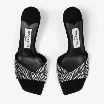 JIMMY CHOO Crystal embellish black suede sandals slippers
