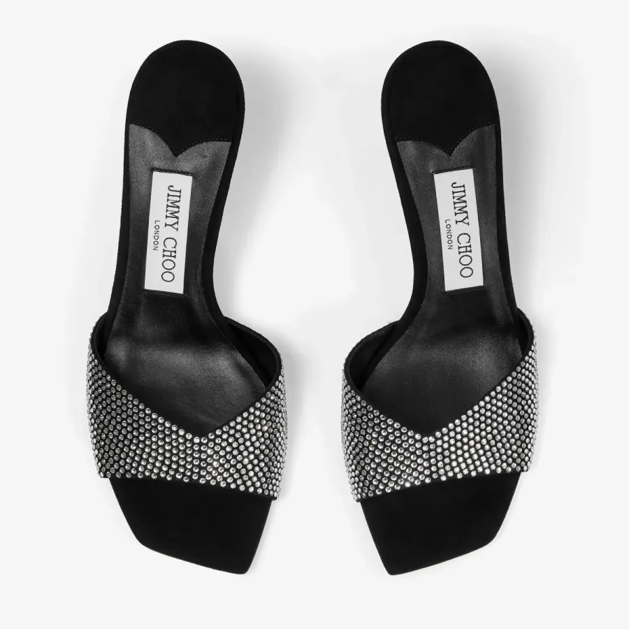 JIMMY CHOO Crystal embellish black suede sandals slippers
