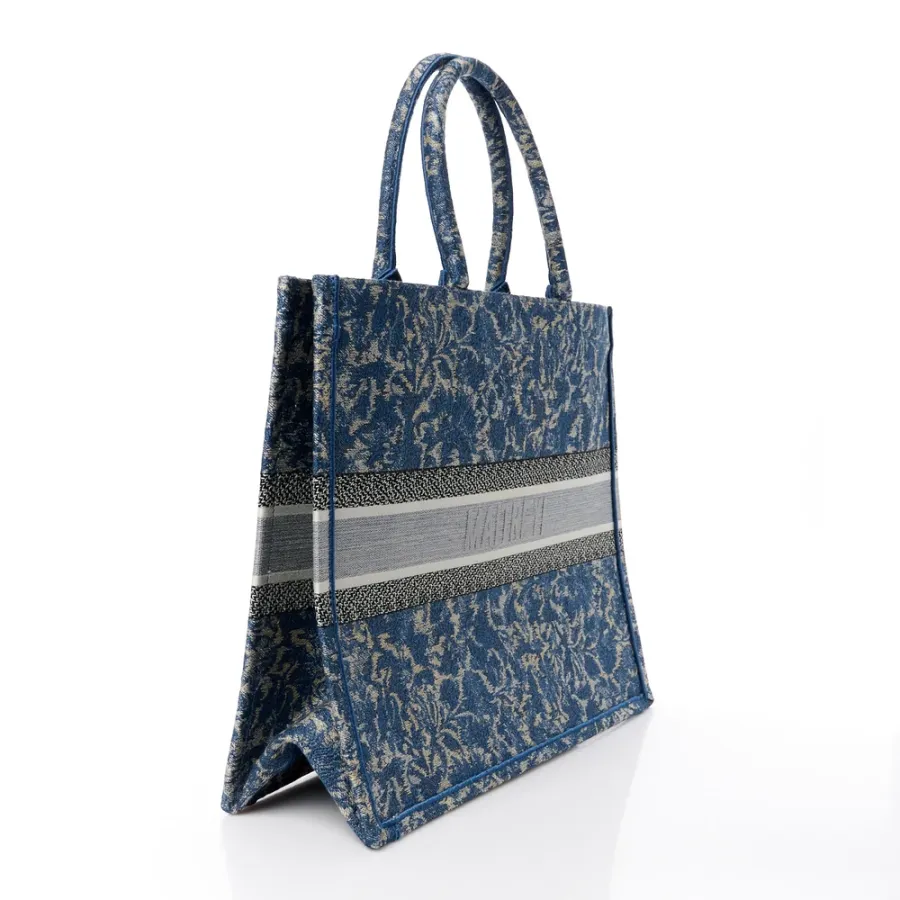 Dior Large Brocart Book Tote Blue Embroidered Canvas