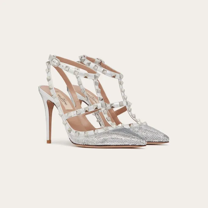 VALENTINO Sequined embroidered rivet heels (10 cm high heel)