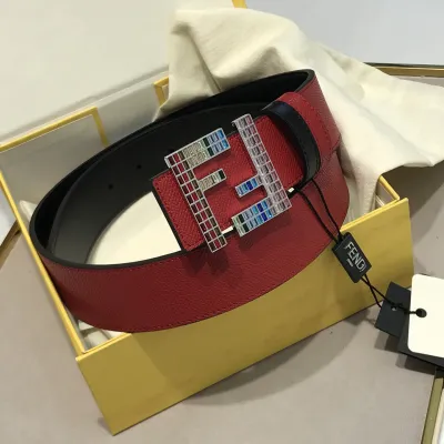 Fendi Men's FF Multicolor Buckle Belt In Blue/Yellow/Red/Black Epsom Calfskin With Silver/Black Hardware 38mm