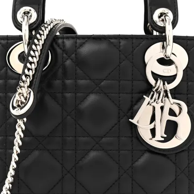 Dior Mini Lady Dior Black Cannage Lambskin Leather Silver Hardware